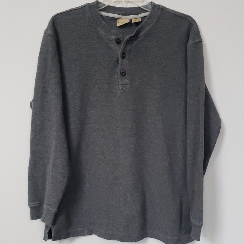 L.L. Bean Shirt Mens L Tall Charcoal Gray Waffle Knit L/s 3 Button Henley
